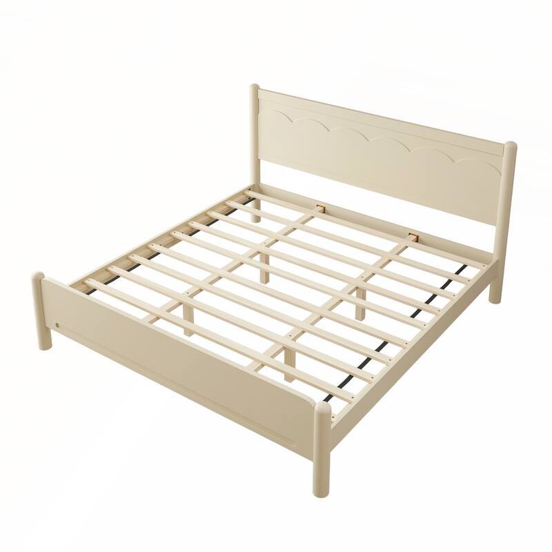 Wood Platform Bed Frame with Headboard and Wooden Slat Support