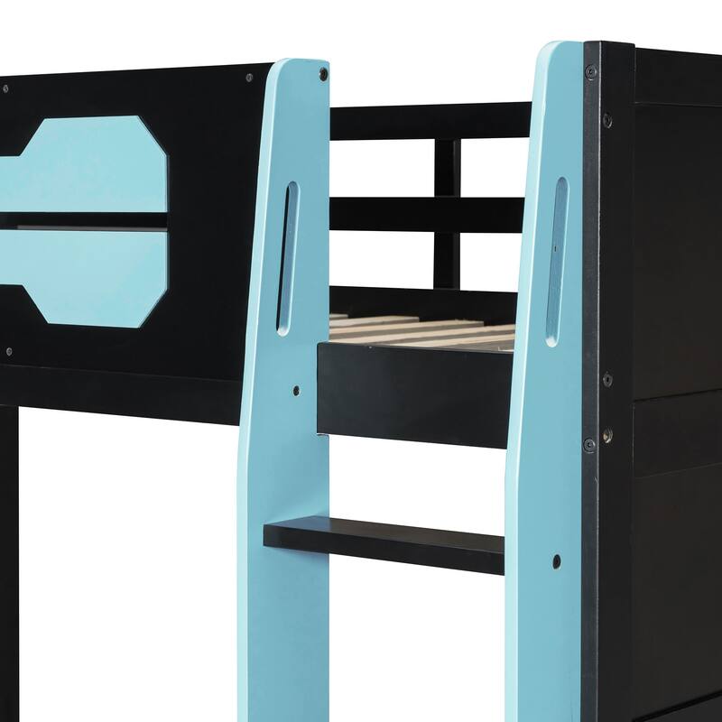 Twin Loft Bed with Esports Desk, RGB Lighting, and Gaming Storage Shelves