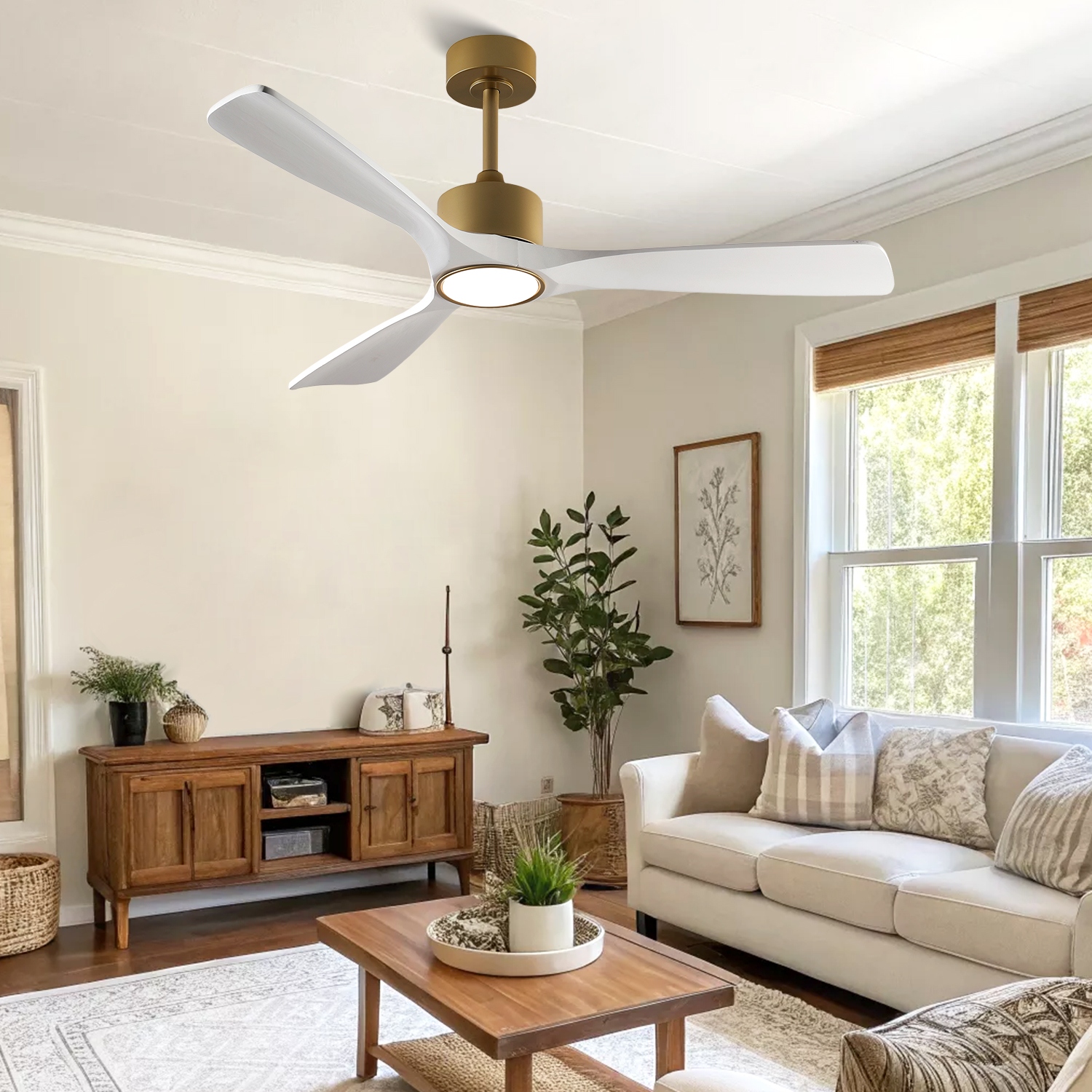 52 Inch Ceiling Fan With Light Kit Dimmable LED,Remote Control for Patio Living Room, Bedroom, Office - 52 Inches