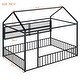 preview thumbnail 60 of 58, Metal Bed House Bed Frame with Fence and Shelves