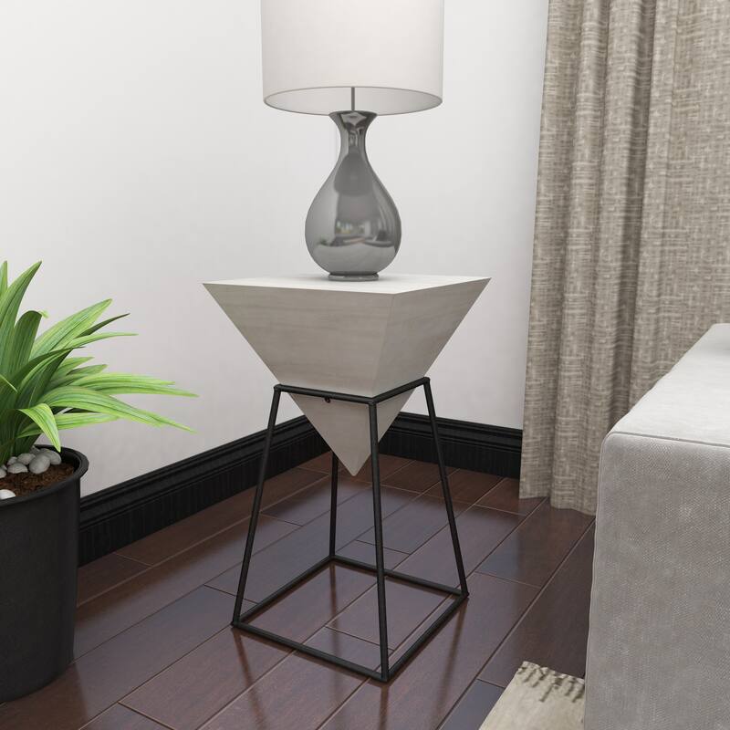 Minimalist Wood Inverted Pyramid Geometric Accent Table with Metal Stand - White or Black