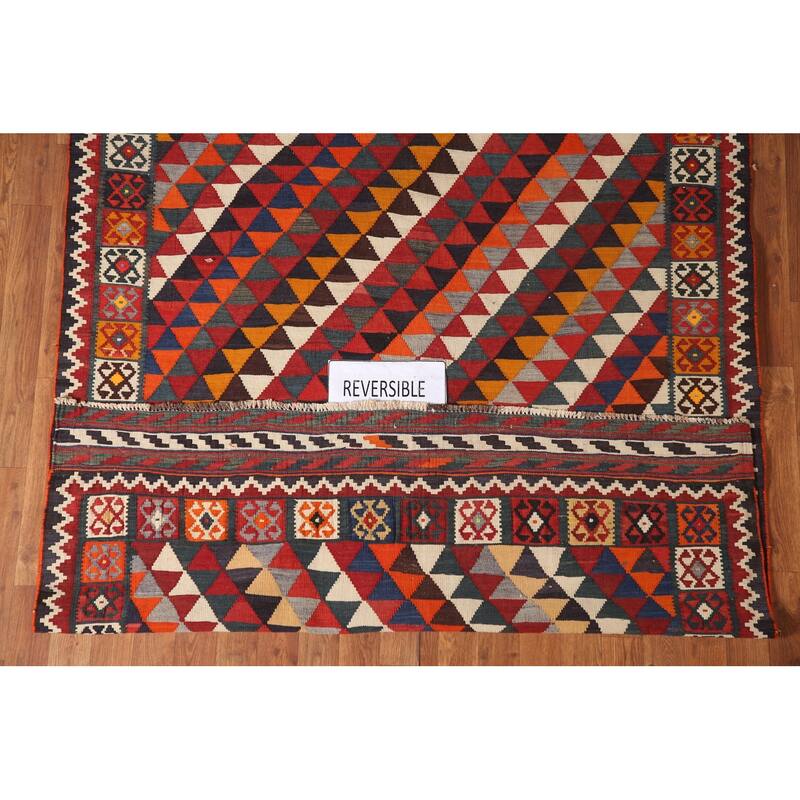 Geometric Kilim Qashqai Persian Vintage Area Rug Flatweave Wool Carpet - 5'0" x 7'10"