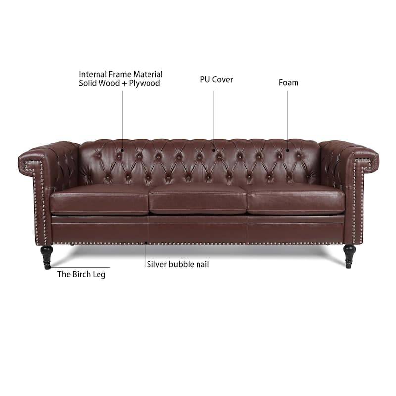 Dark Brown Futon Sofa Bed, Fabric, Solid Wood Leg, 2 Pockets
