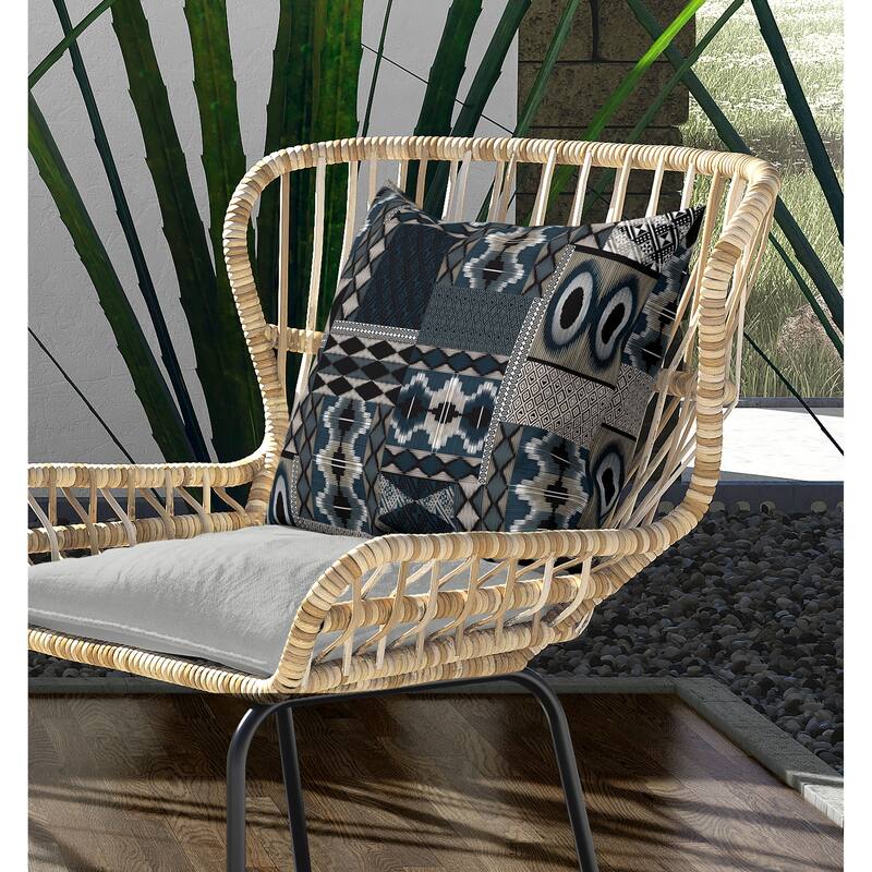Patched Perfection Indoor/Outdoor Reversible Throw Pillow Beige and Charcoal