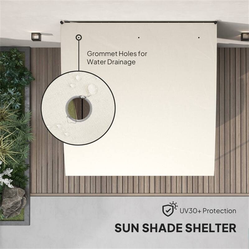 Steel Polyester Lean-To Pergola Awning with Drainage Holes - 118" W x 116.5" D x 78.75" / 103.25" H