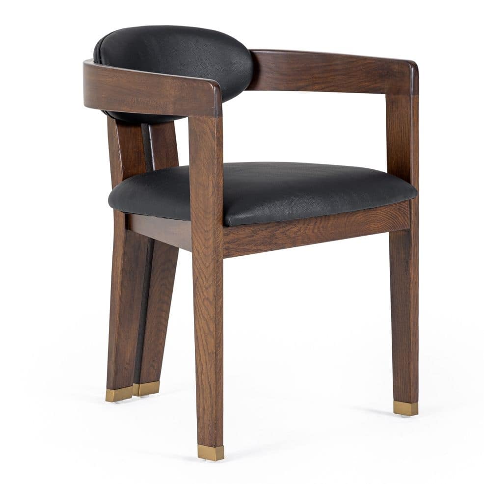 Modrest Belton Modern Black Vegan Leather & Brown Oak Dining Chair