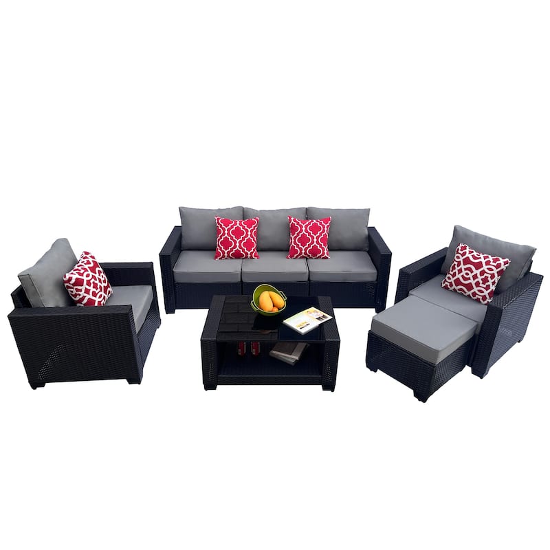 7-Piece Patio Outdoor Sofa Set with Coffee Table,3-Seater Sofa and Ottoman