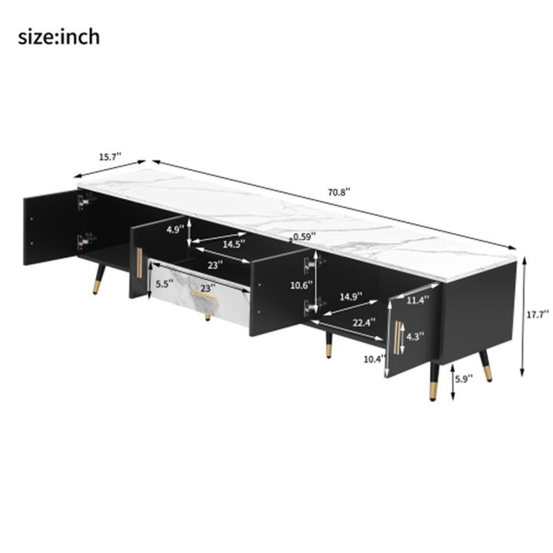 71" Modern TV Stand with 2 Cabinets and Open Compartments