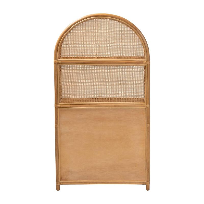 Mairen Arched Natural Rattan Storage Cabinet - Handwoven Pole Rattan Hutch with Two Drawers and Doors, Boho Coastal Cabinet