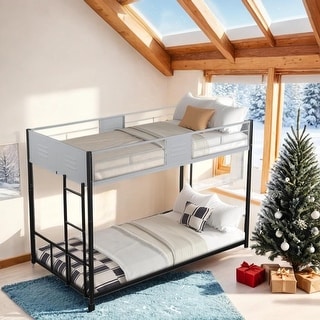 Metal Twin over Twin Bunk Bed with Vent Board/ Heavy-duty Sturdy Metal