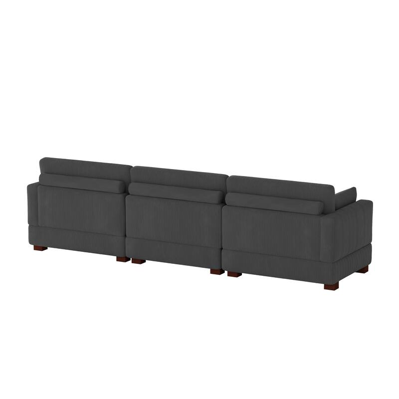 Corduroy Modular Sectional Sofa with Ottoman and Pillows