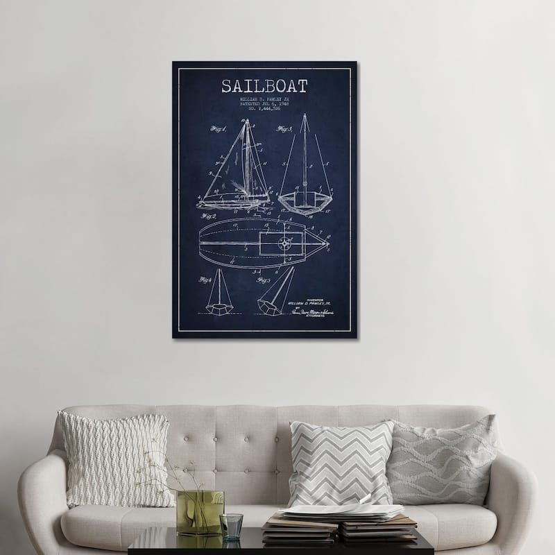 iCanvas "Sailboat Navy Blue Patent Blueprint" by Aged Pixel Canvas Print - 48x32x1.5