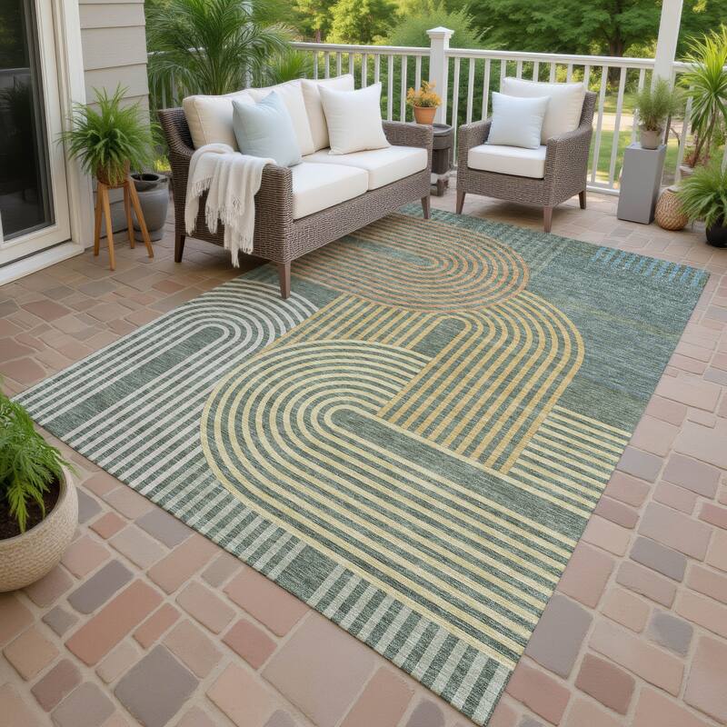 Machine Washable Indoor/ Outdoor Modern Basehor Chantille Rug - Basil - 5' x 7'6"