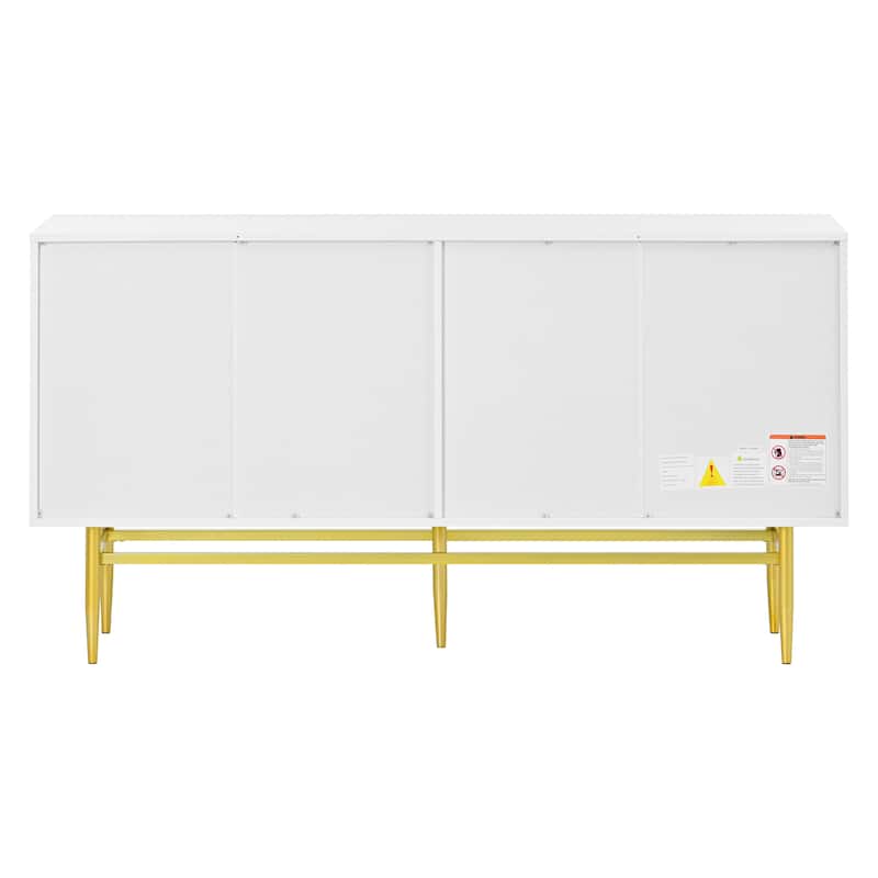 Buffet Cabinet Wave Stripe Design Sideboard with Gold Handles and Legs, TV Console Table Accent Cabinet with Adjustable Shelves