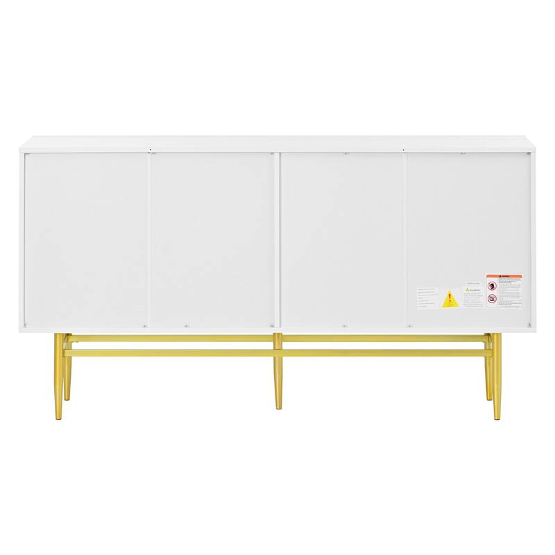 Stylish Sideboard Buffet Cabinet with Wavy Stripe Design, Gold Metal Legs, Ample Storage Space for Hallway, Living Room