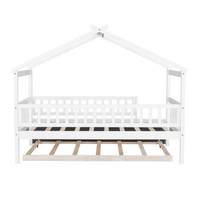 Twin Size House Bed for Kids, Wooden House Bed Twin with Trundle