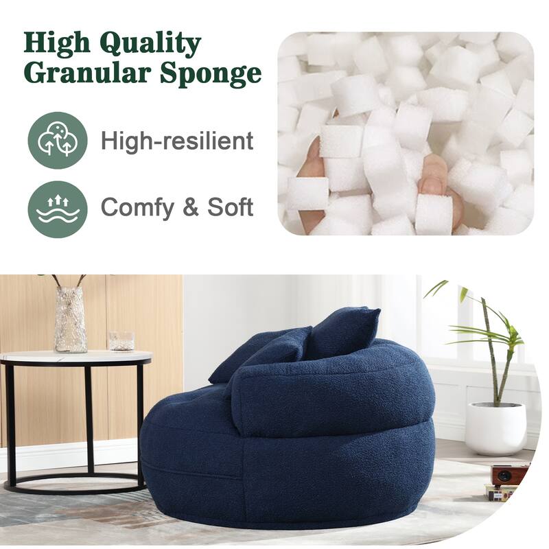 Boucle Upholstered Tufted Barrel Accent Living Room Chair With Toss Pillows
