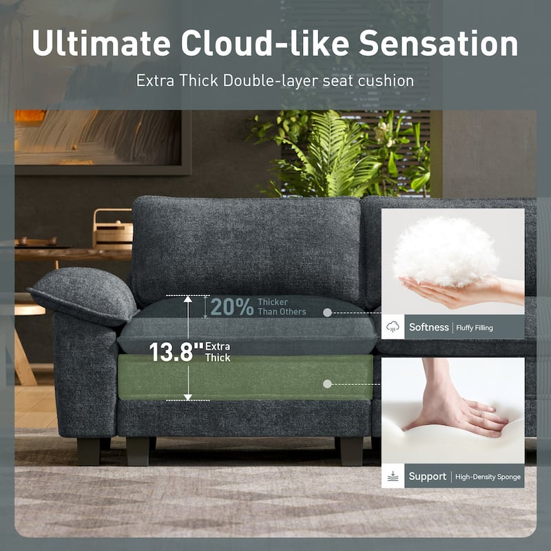 MAISON ARTS Cloud Modular Deep Seat Sofa, Chenille or Corduroy Sectional Couch with Removable Arms, 1–4 Seater