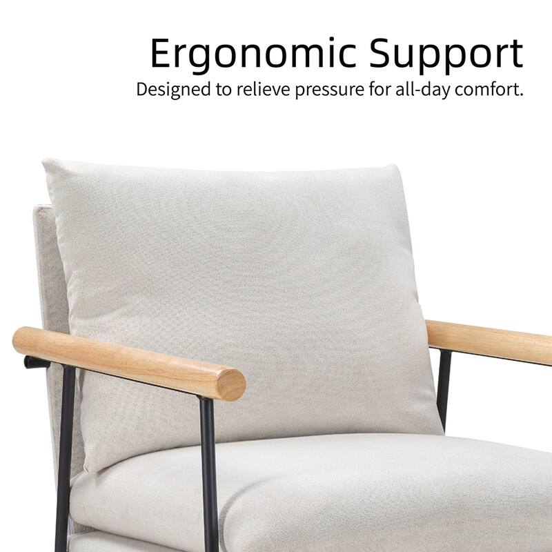 Modern Accent Chair with Removable Cushion, Wood Armrests, Living Room