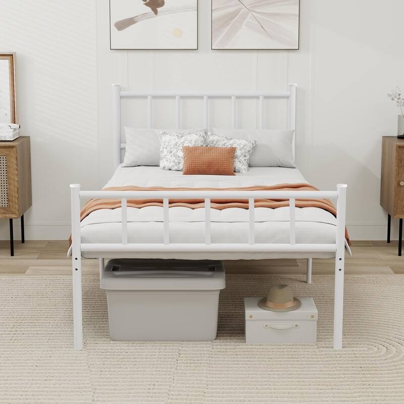 alazyhome Classic Metal Platform Bed Frame Steel Slat Support, Black - White - Twin