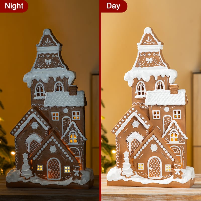 Glitzhome 17.75"H Christmas Lighted Resin Gingerbread House Table Decor