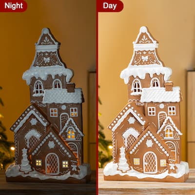 Glitzhome 17.75"H Christmas Lighted Resin Gingerbread House Table Decor