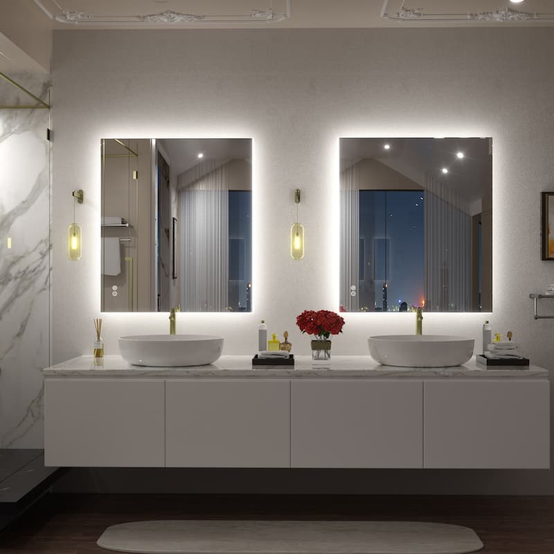 Frameless Anti-Fog 3 Colors Dimmable LED Backlit Wall Bathroom Vanity Mirror