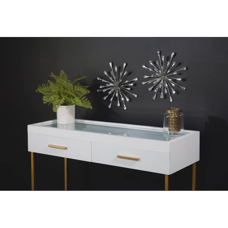12.5" DIA Silver Starburst Metal/Clear Beads Wall Art