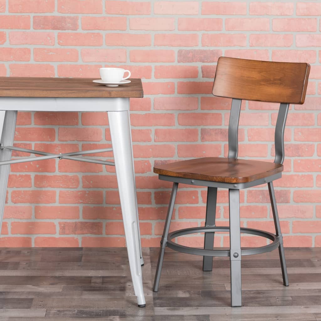 Rustic Walnut Restaurant Chair with Wood Seat & Back and Gray Powder Coat Frame - 16.25"W x 22.25"D x 33.5"H