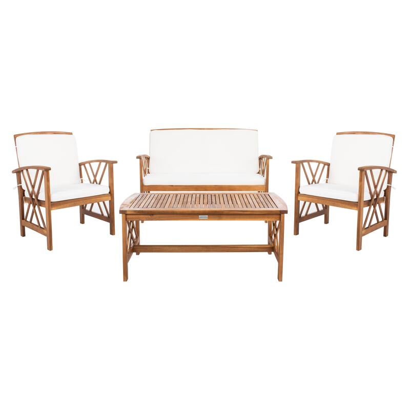 SAFAVIEH Outdoor Fontana 4-piece Acacia Wood Patio Conversation Set