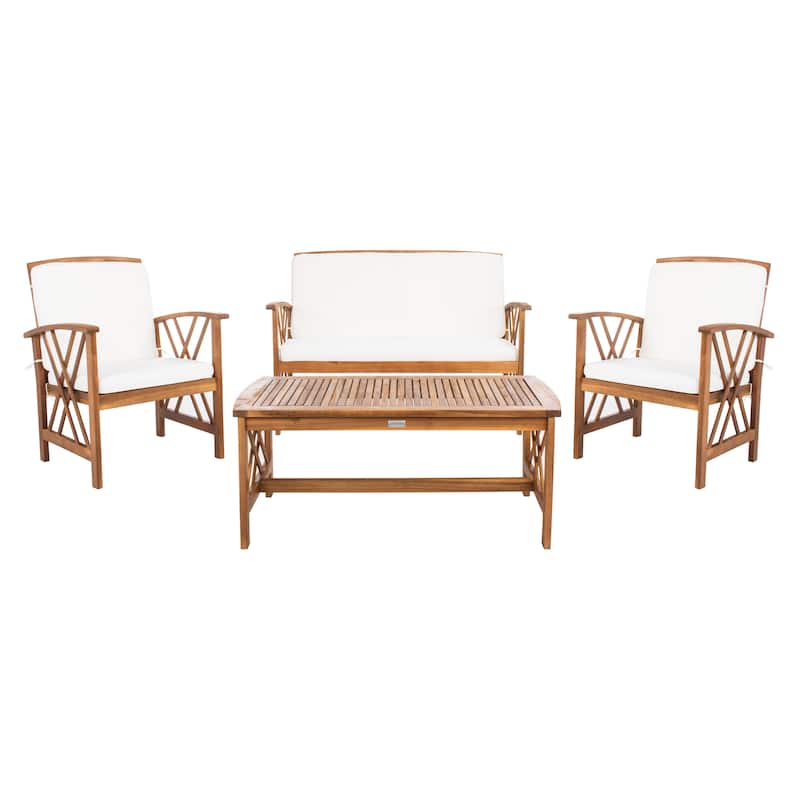 SAFAVIEH Outdoor Fontana 4-piece Acacia Wood Patio Conversation Set