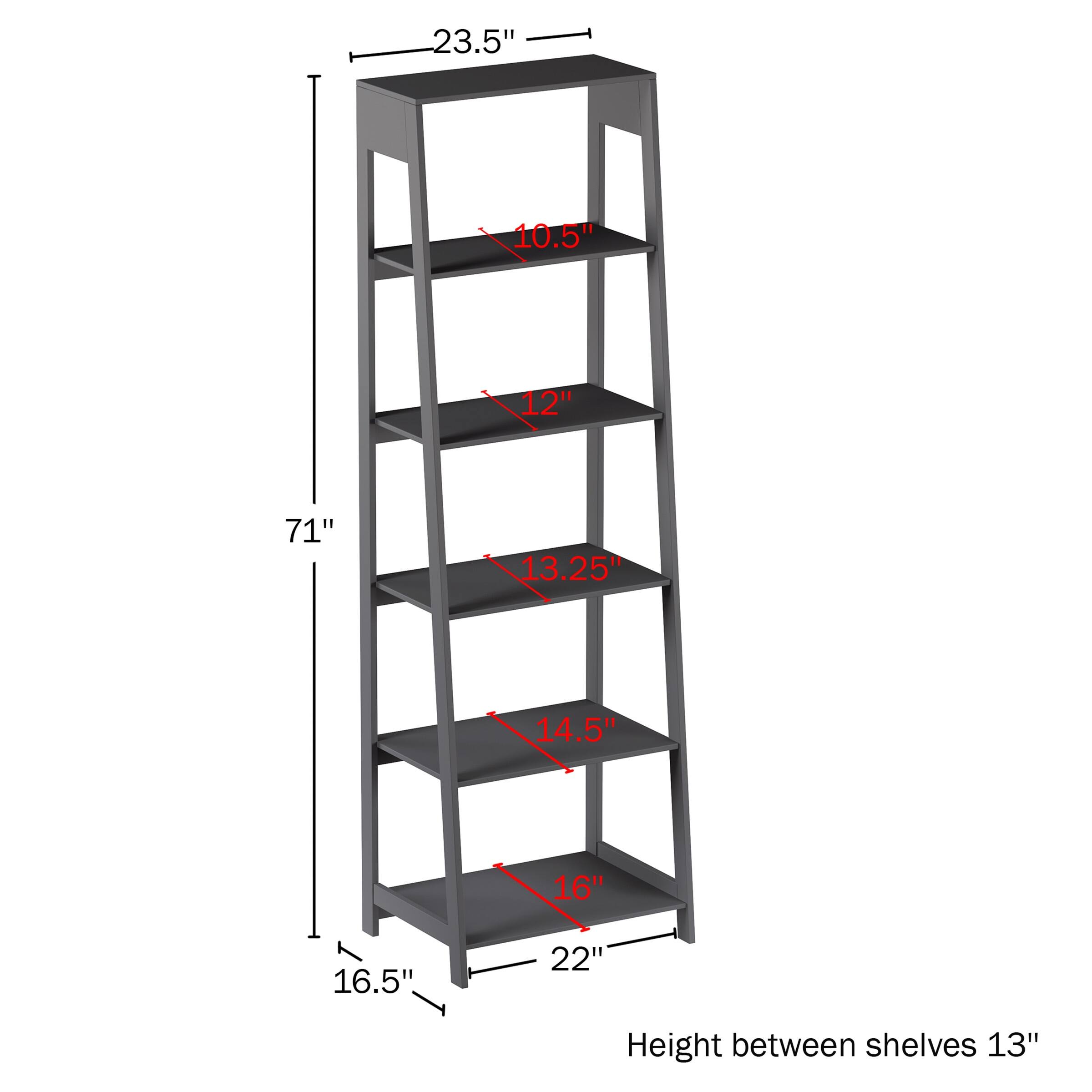5-Tier Ladder Bookshelf - Leaning Decorative Shelves for Display by ...