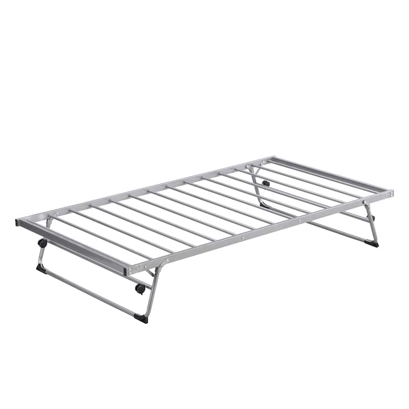 Twin Size Metal Daybed With Adjustable Trundle, Pop Up Trundle
