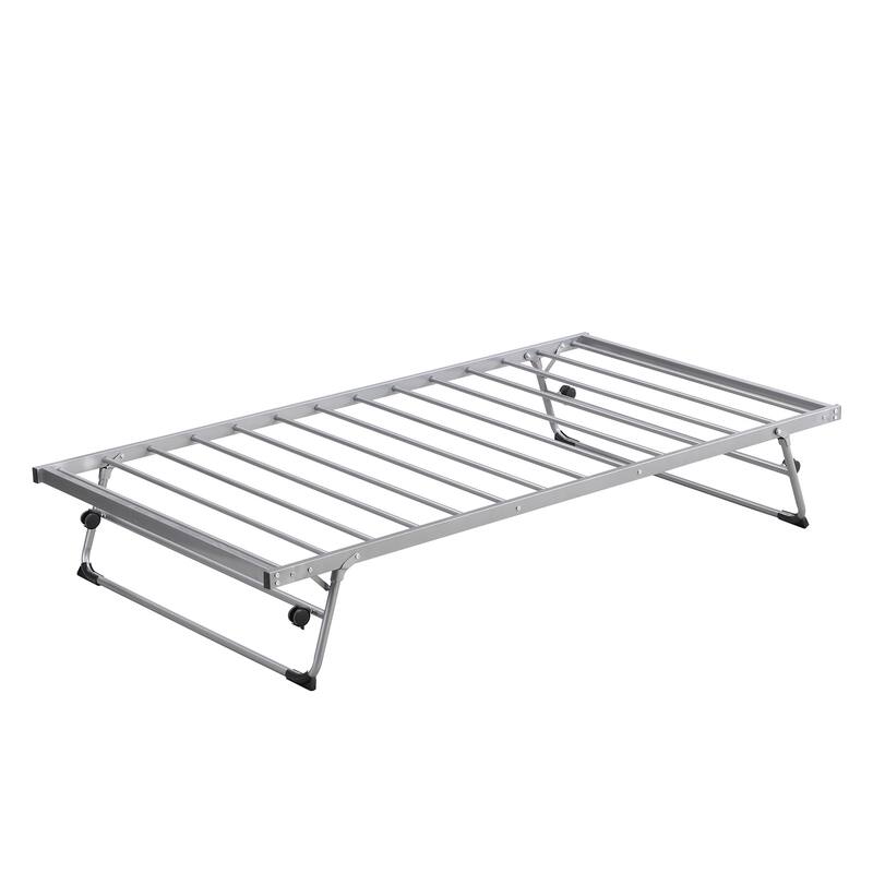 Twin Size Steel Daybed with Adjustable Trundle, Living Room Twin Sofa Bed, Heavy Duty Metal Bed Frame with Pop Up Trundle
