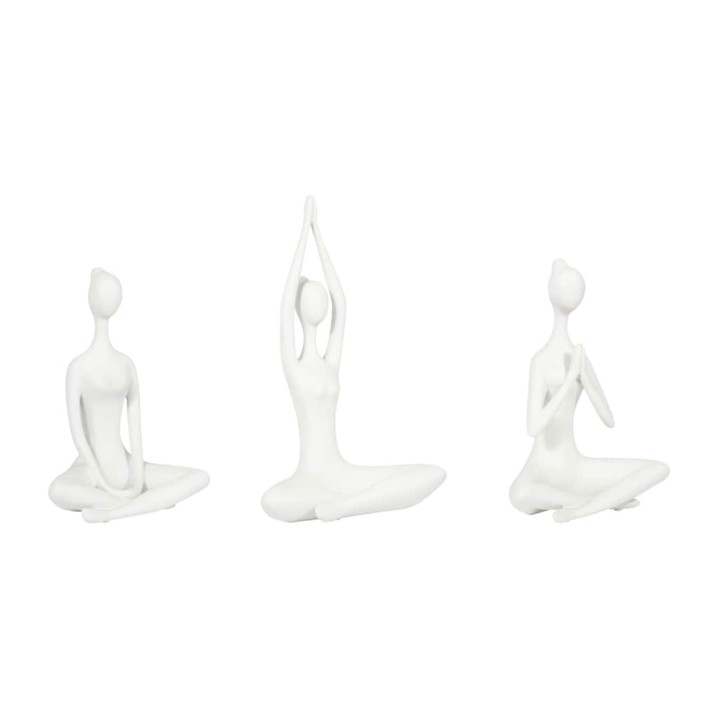 Sagebrook Home Modern Neutral 10" Polyresin Decorative Yoga Ladies Figurines (Set of 3)