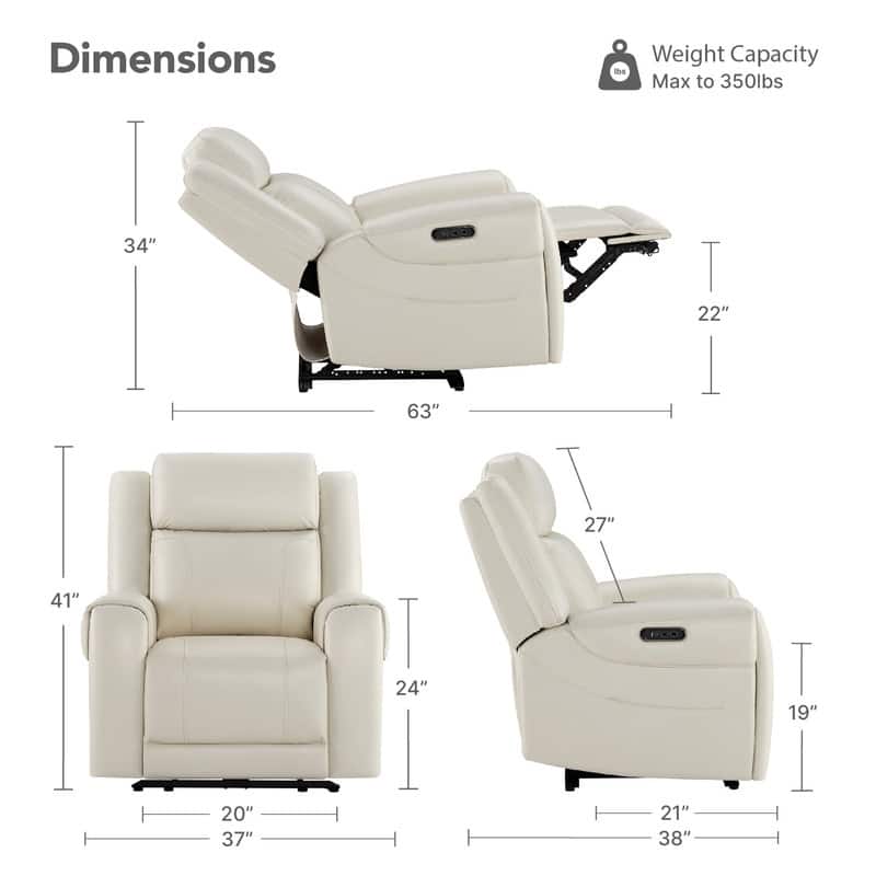 Spruce & Spring Leo Dual Motor Genuine Leather Power Recliner With Power Headrest