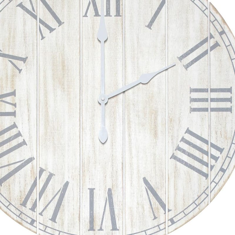 HomeRoots 23" Light Gray And Dark Gray Wood Plank Vintage Style Round Wall Clock - 23.01 in. x 23.01 in. x 1.13 in.