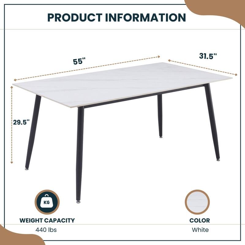 Zayle Rectangular Dining Table with Glass/Sintered Stone Tabletop in Steel