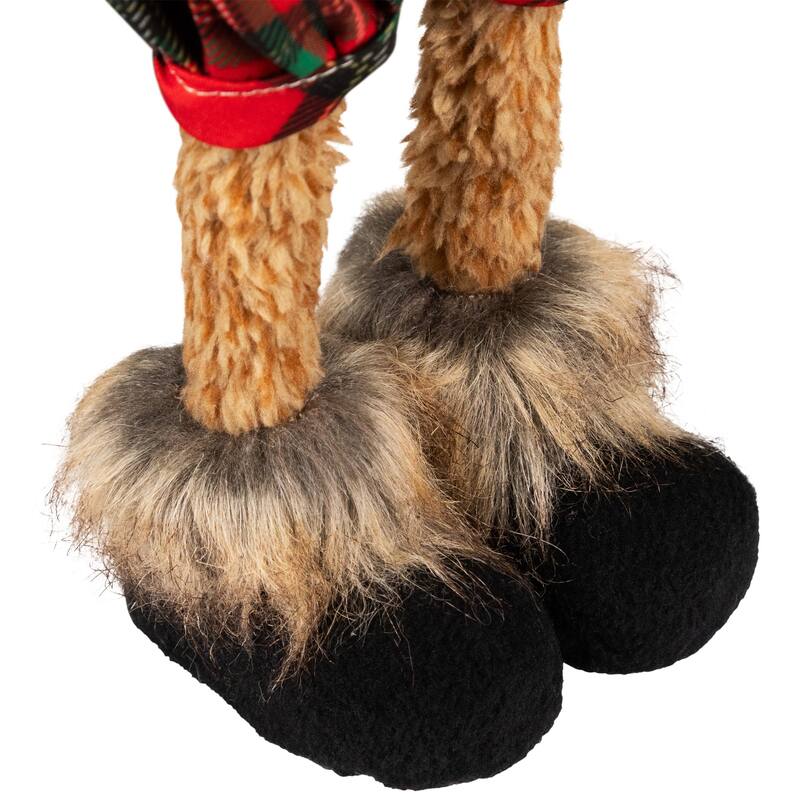 Standing Moose in Plaid Overall Shorts Christmas Figure - 12.5" - Brown and Red