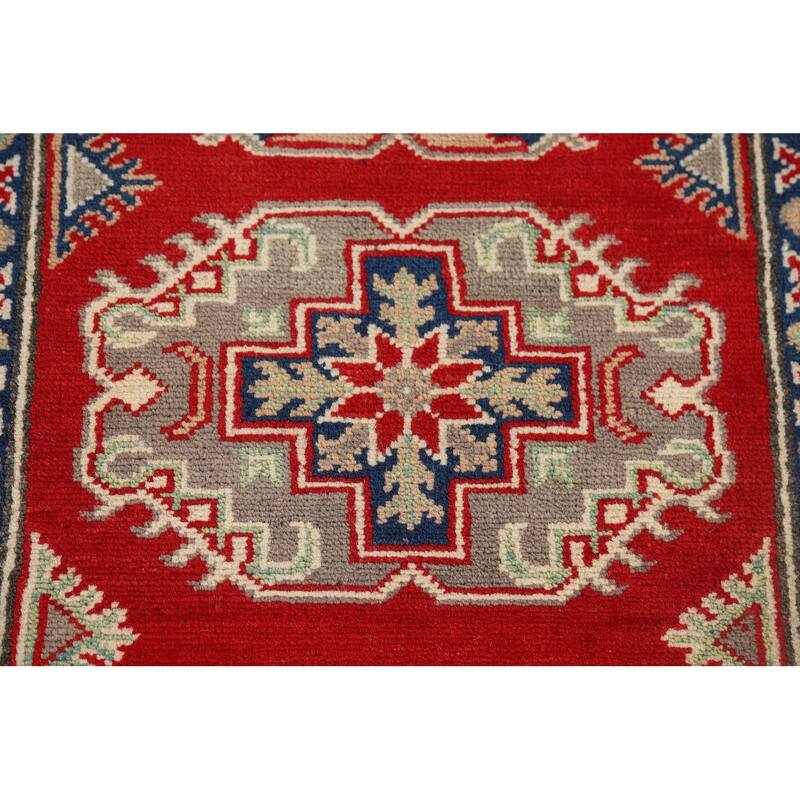 Red Kazak Oriental Runner Rug Hand-Knotted Wool Carpet - 2'9" x 9'3"
