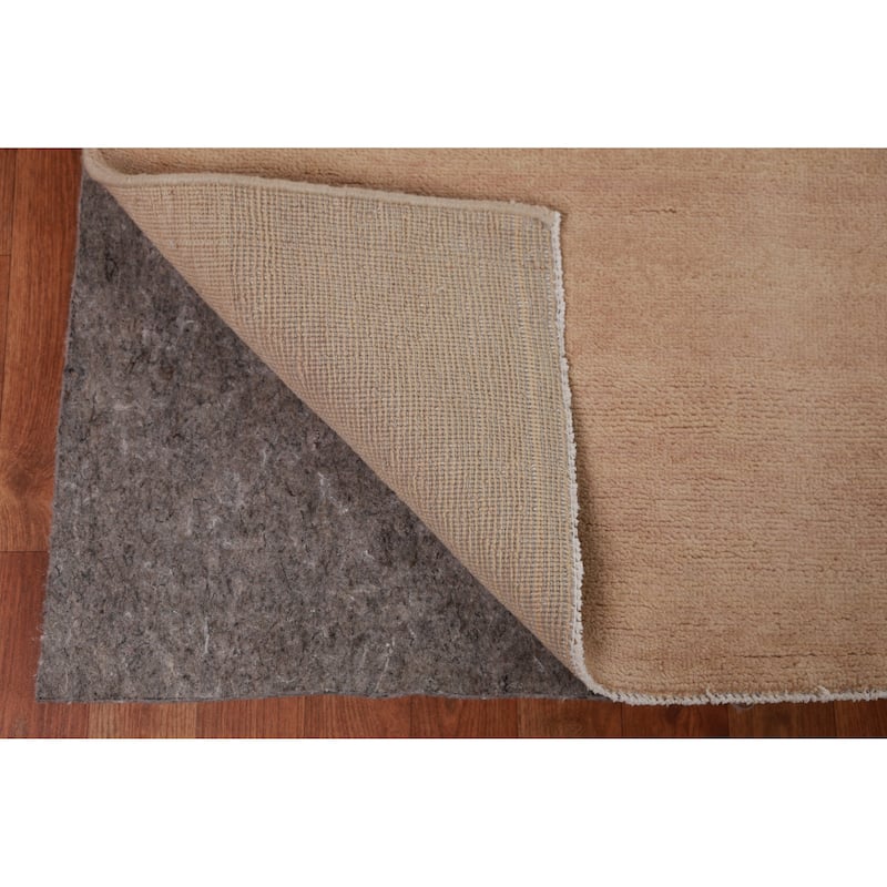 Hand Knotted Oriental 100% Wool Carpet Modern Solid Peach Gabbeh Area Rug - 12' 7'' X 9' 1''