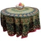 preview thumbnail 5 of 5, Cotton Floral Elephant Jamboree Round Tablecloth Collection - 81 inches Blue Green Orange