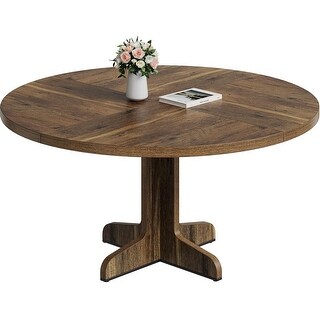 47 Inch Round Dining Table for 4-6 - Farmhouse Wood Kitchen & Living ...