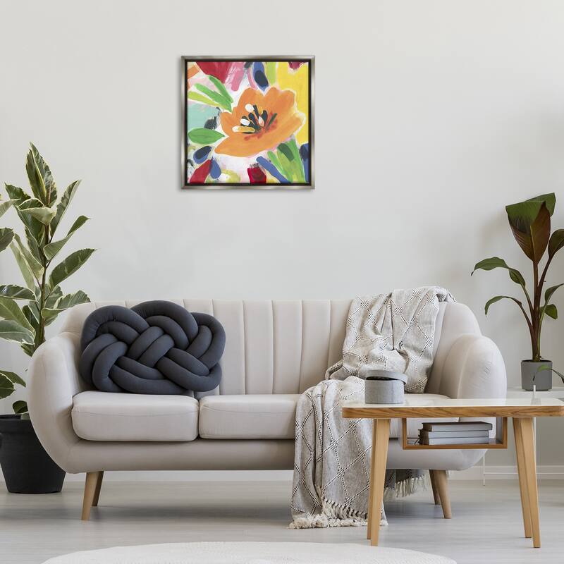 Stupell Vivid Orange Flower Impressions Framed Floater Canvas Wall Art Design By June Erica Vess