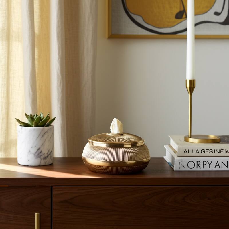 Aluminum Agate Decorative Object Stylish Lidded Textured Sculpture