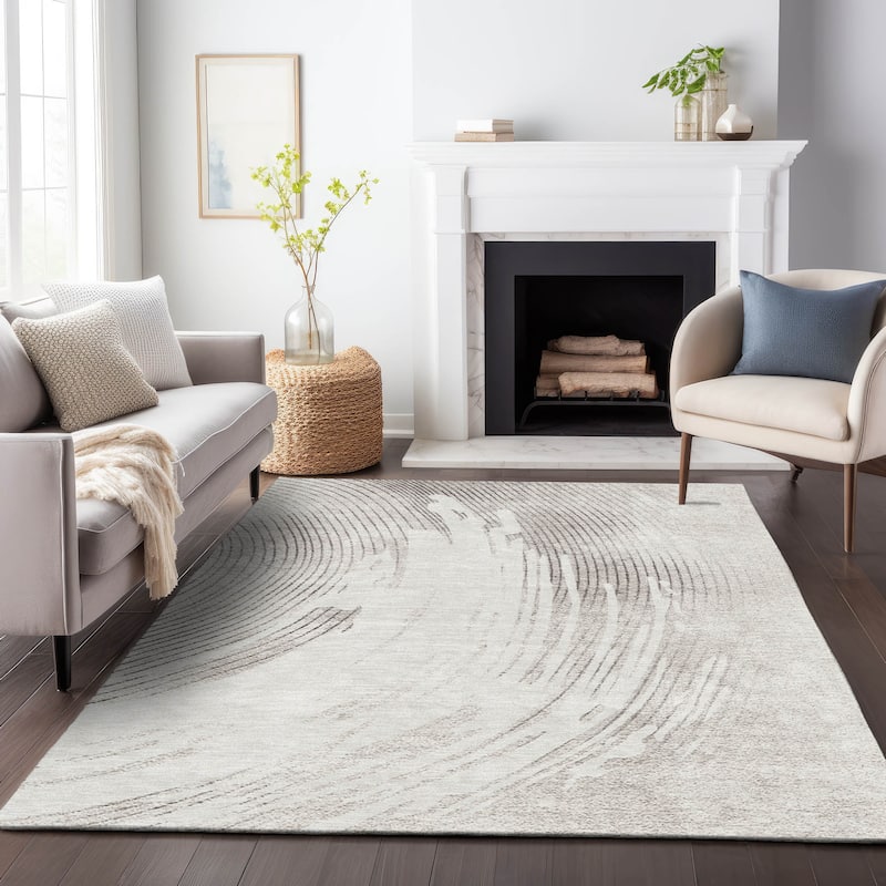 Machine Washable Indoor/Outdoor Contemporary Wave Chantille Rug
