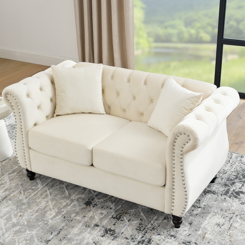 Hand Tufted Back and Arms Upholstered Two Seat Cushion Sofa with Nailh –  The Well Appointed House
