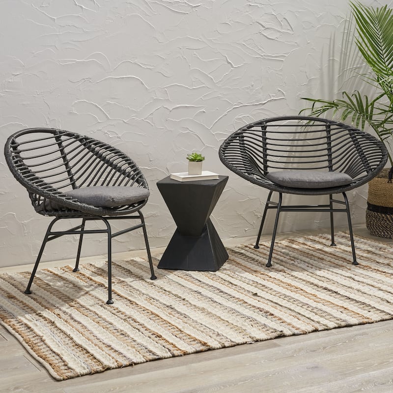 Roomfitters Boho Rattan Lounge Chairs with Metal Legs and Cushions, Set of 2 for Indoor Outdoor Use