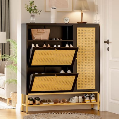 AECOJOY Shoe Storage Cabinet with 2 Flip Drawers with Door & Open Storage - 10.2"D x 43.3"W x 50"H