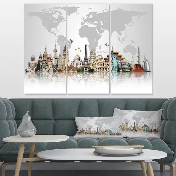 slide 2 of 13, Famous Monuments Across World - Art Canvas Print - Grey 36 in. wide x 28 in. high - 3 Panels
